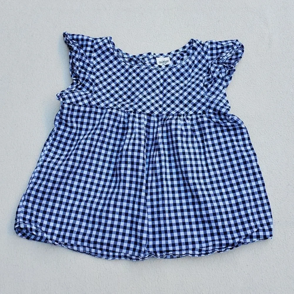 OshKosh B'Gosh navy and white buffalo plaid cap sleeve babydoll shirt Size 4T